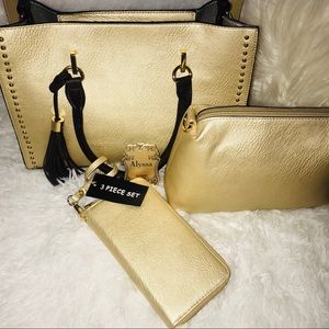 NWT Gold Alyssa Vegan Safe Purse (3 Piece Set)